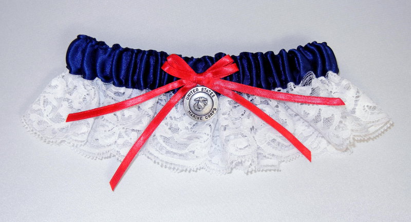 Lace Garter with Navy Blue Band & US Marine Charm